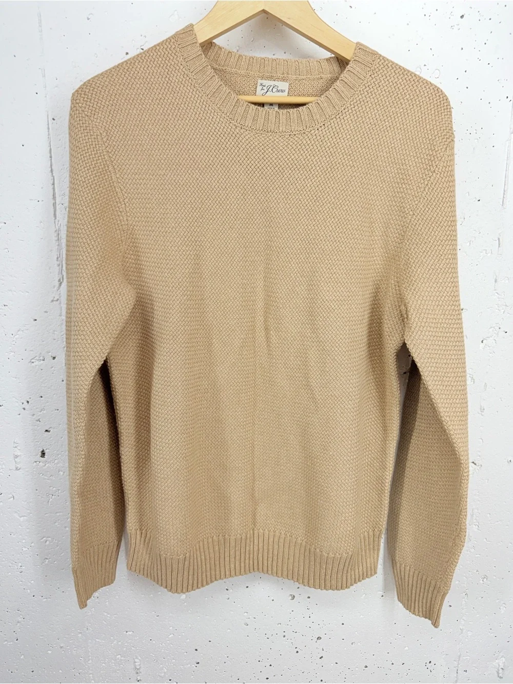 J. Crew Men’s Medium Tan Basket Stitch Cotton Crewneck Sweater NEW
